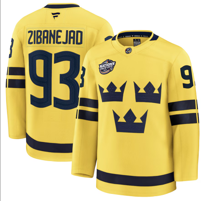 Men Sweden Mika Zibanejad Fanatics Yellow 2025 #4 Nations Face-Off Premium NHL Jersey->more nhl jerseys->NHL Jersey